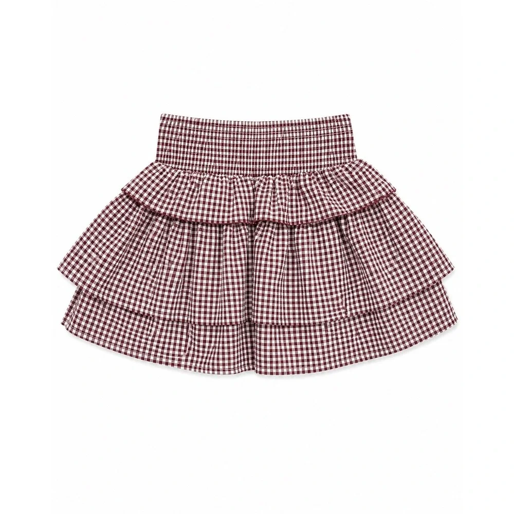 Sienna Sky Skort Women's Brown Gingham Pull On Elastic Waist Size Medium